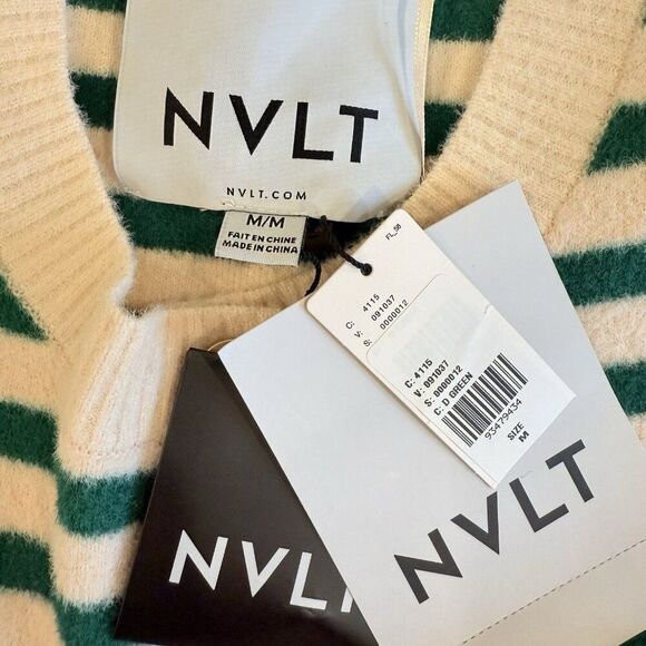ANTHROPOLOGIE NVLT Size Medium Striped Sweater Lady Jacket Cardigan Green Ivory - Picture 10 of 12